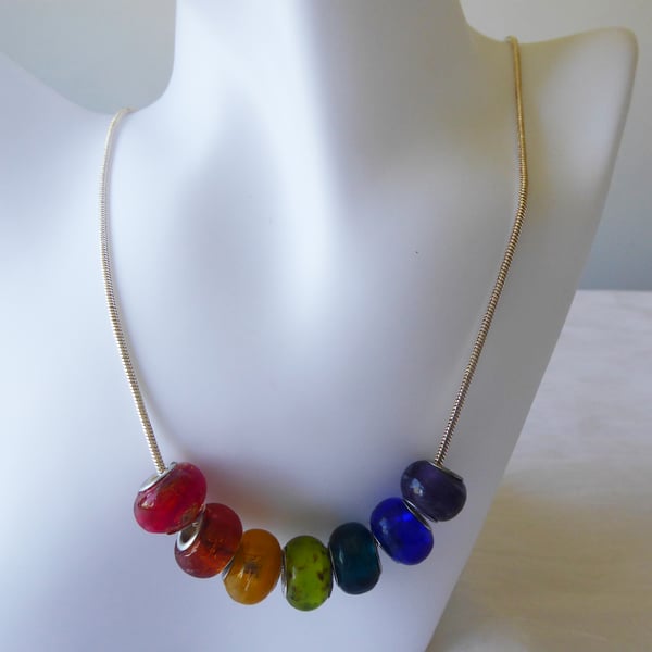 Murano Lampwork Glass Bead Rainbow Necklace A