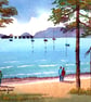 Walk To Mumbles, Swansea Bay, Wales, Watercolour Print in 9 x 7 '' Mount - Image 1