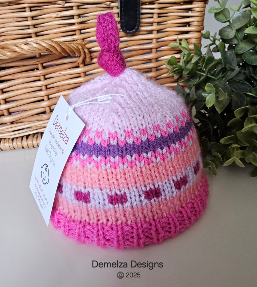 Designer Newborn Baby Knotted Fairisle Hat