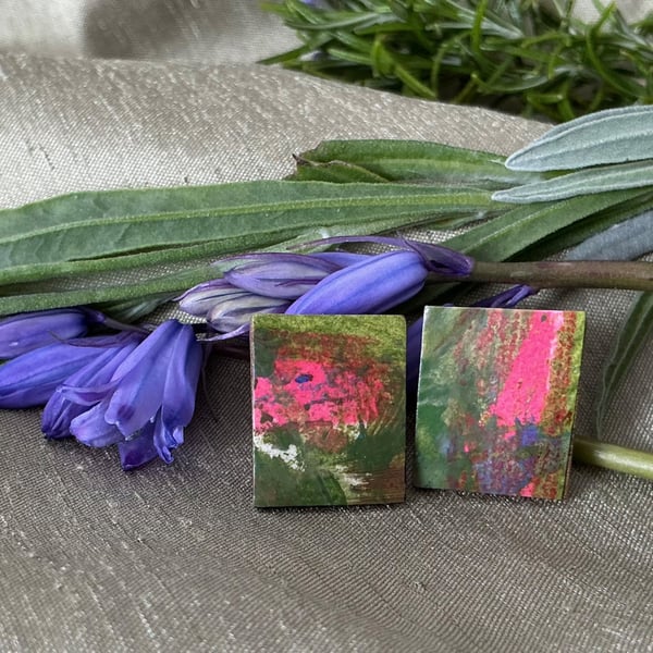 Forest Greens,  Stainless Steel Post Earrings.