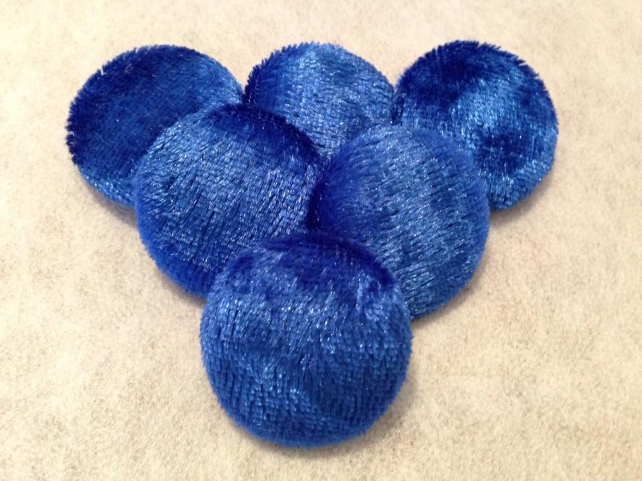 Different Sizes Available - Blue Crushed Velvet, Fabric Covered Shank Buttons 