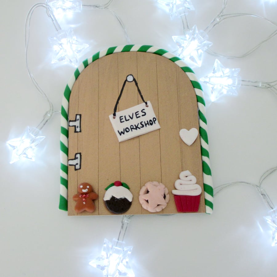 Christmas Retro Fairy or Elf Door ELVES WORKSHOP GOLD