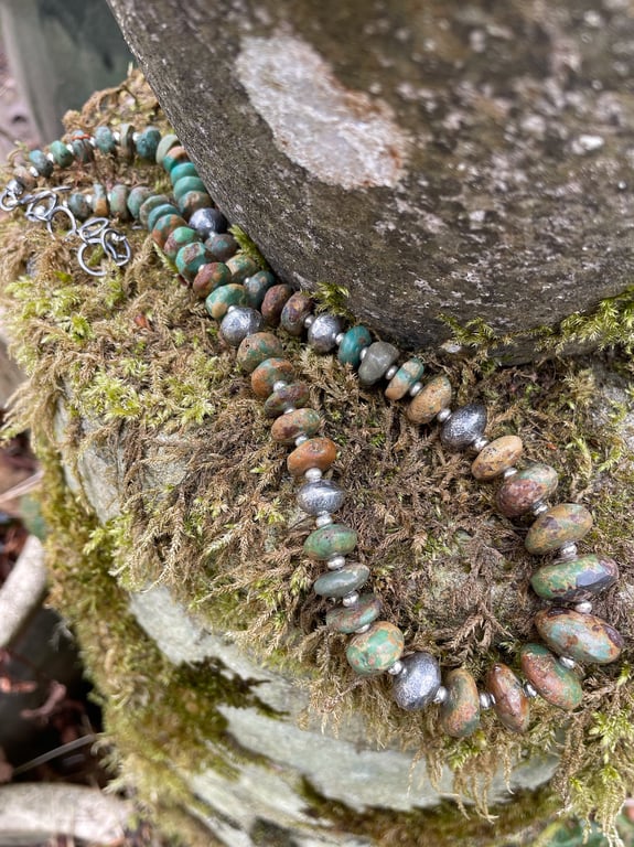 Turquoise and silver bead necklace