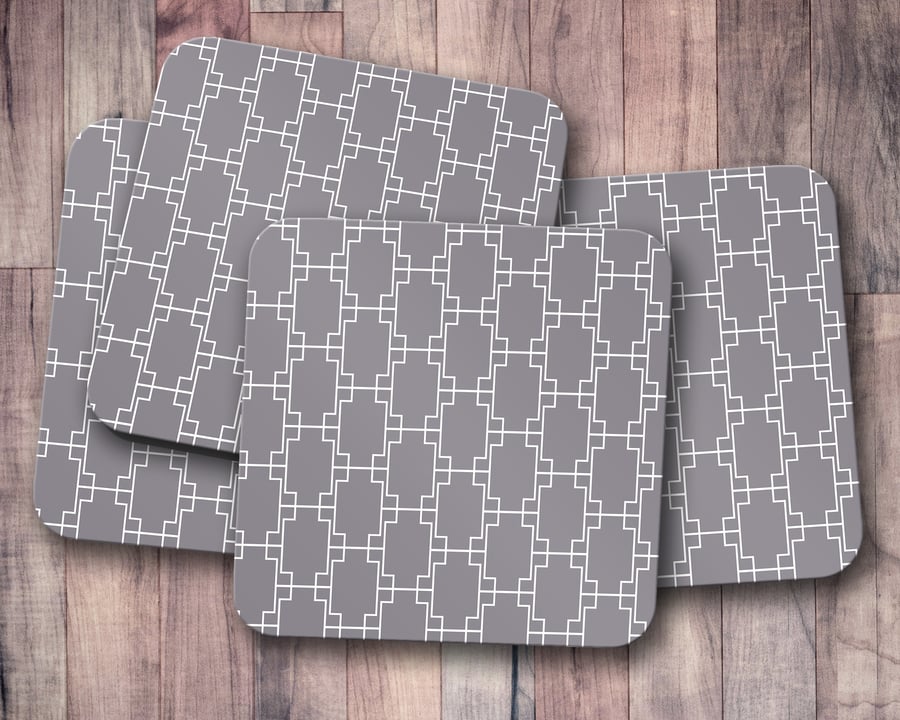 Set of 4 Grey with White Squares Design Coasters