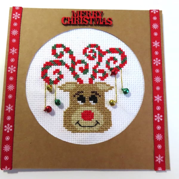 Reindeer Christmas card cross stitch 