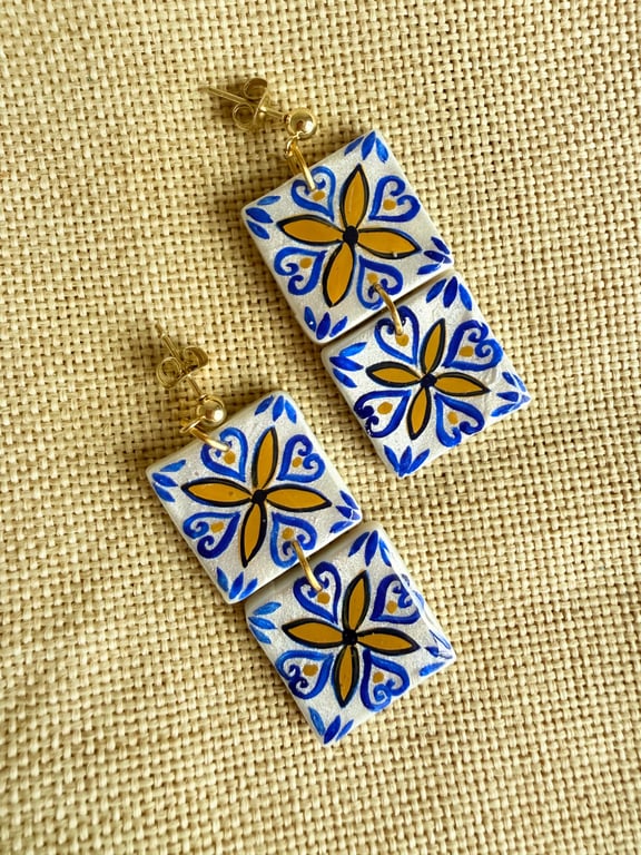 THALIA - Mediterranean Floral Tile Statement Earrings