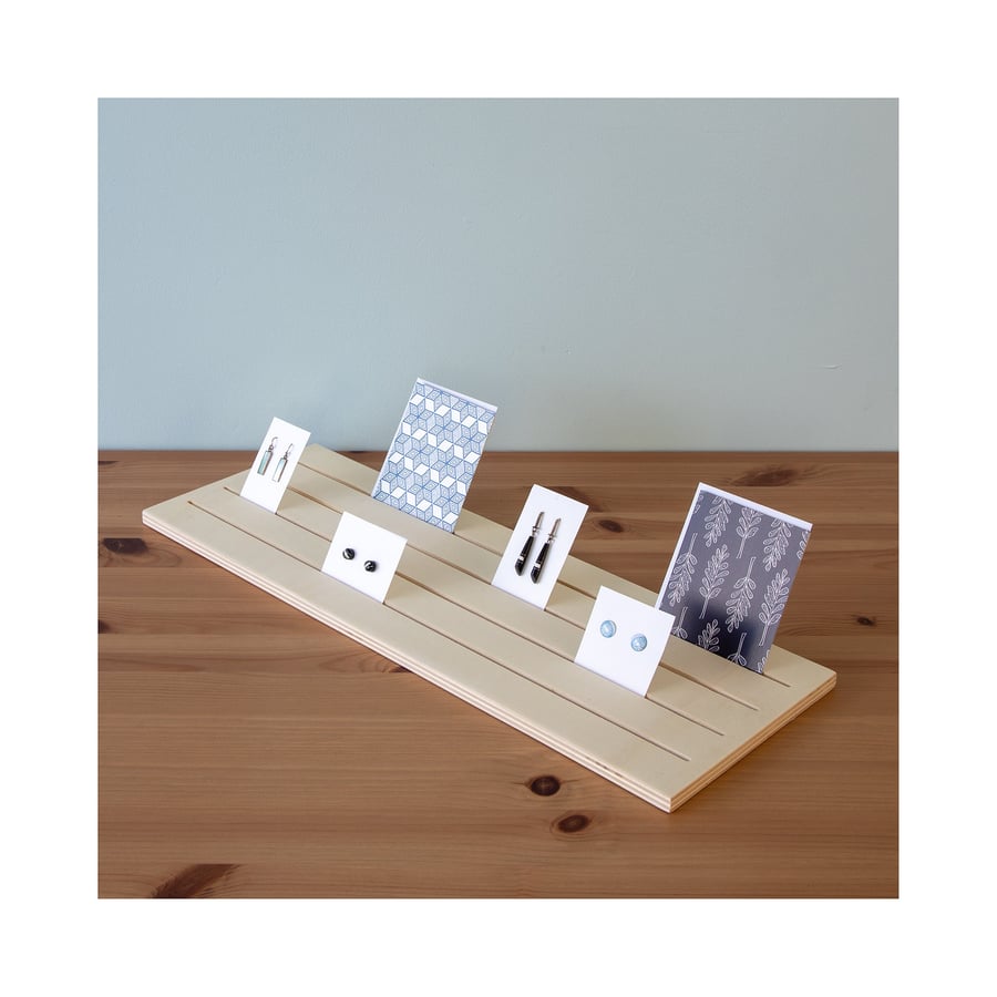 Rectangular Flat Display Stand with Grooves for Cards and Jewellery