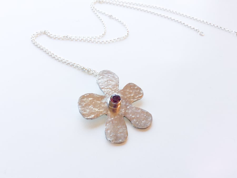 Pink Amethyst Flower Pendant