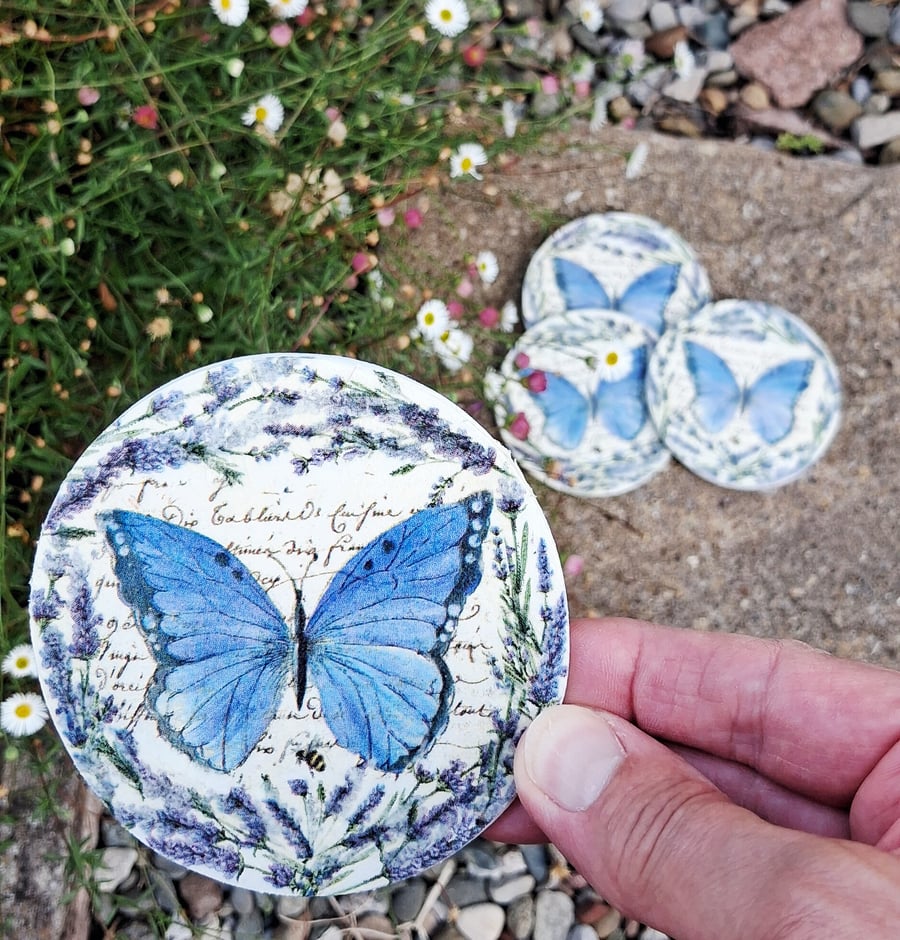 Lavender Butterfly Round Clay Coasters