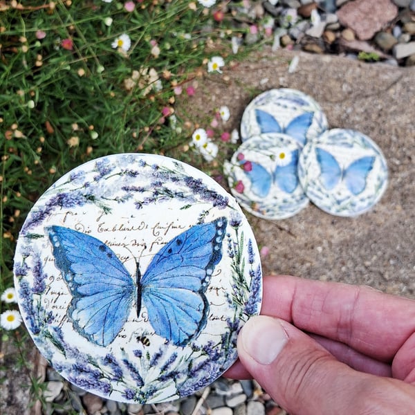Lavender Butterfly Round Clay Coasters