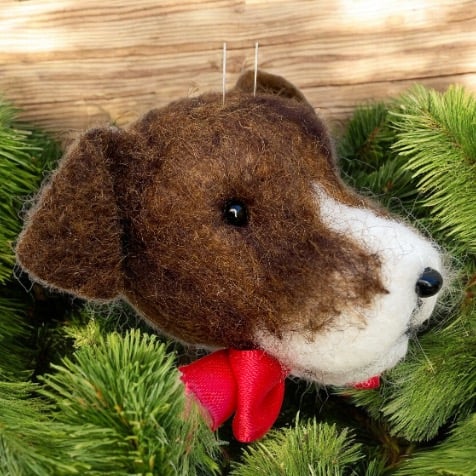 Needle felted Dog head bauble, brindled staffie, christmas decoration, pet gift