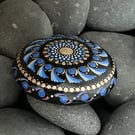 Blue Gold Mandala Painted Rock Art Stone Acrylic Painting Hand Painted Unique