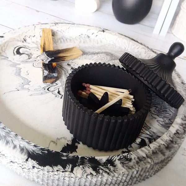 The Black Vestal  Lidded Match Jar