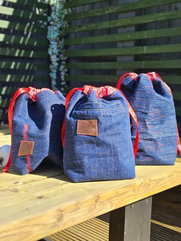 Denim drawstring gift bags, Jeans decorations, Treats bag, Home décor