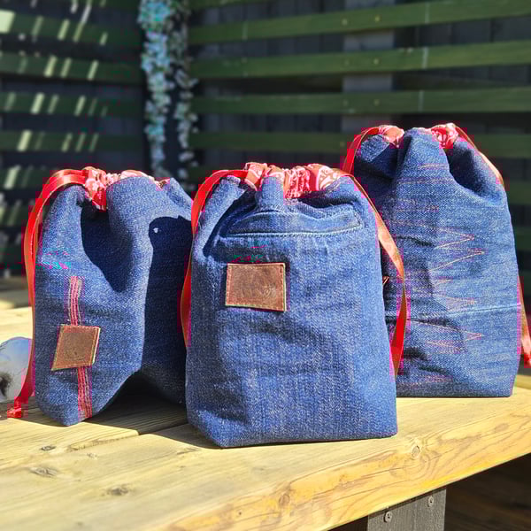 Denim drawstring gift bags, Halloween decorations,  treats bag, home décor