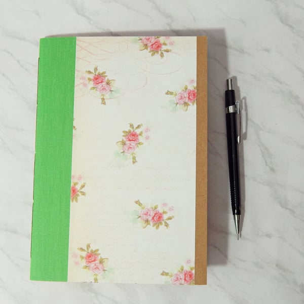 A5 Notebook Lined pages. Vintage Roses. Replacement Notebook. 