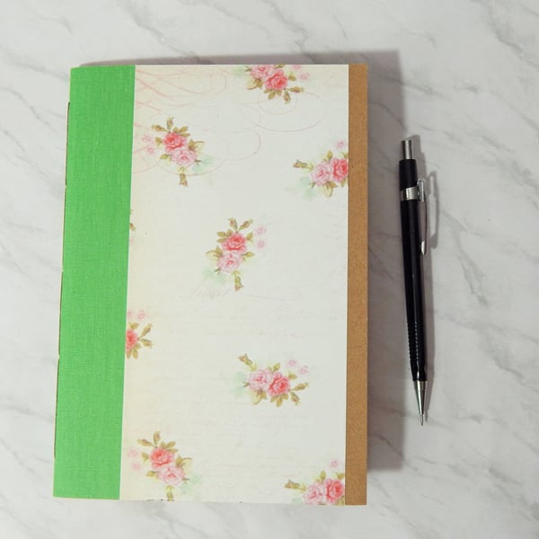A5 Notebook Lined pages Vintage Roses. Replacement Notebook.