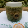 Mug cosy mug hug - pure wool mug cosy with button decoration crochet cosy