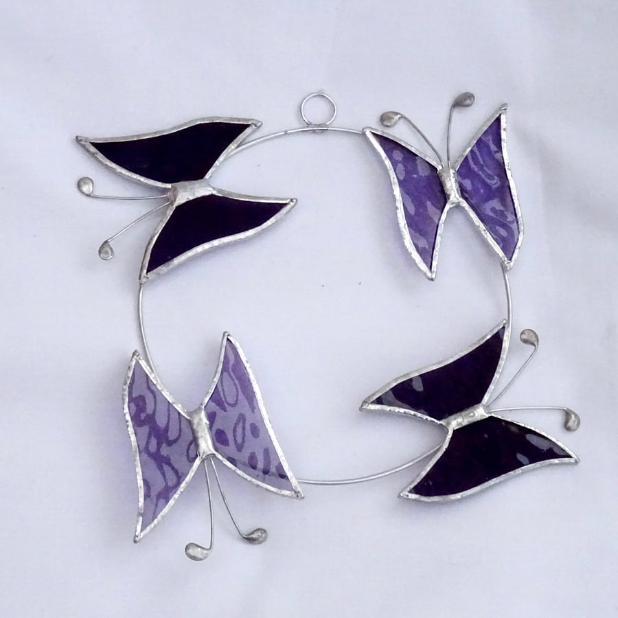 Small Butterfly Circle  Suncatcher - Mauve and purple