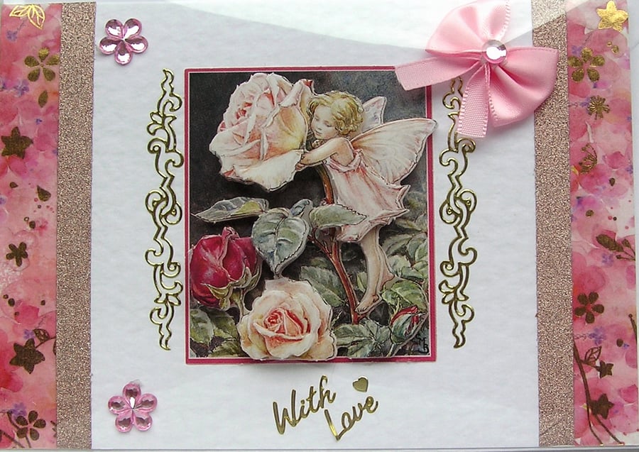 Fairy Hand Crafted 3D Decoupage Greeting Card - With Love (2535)