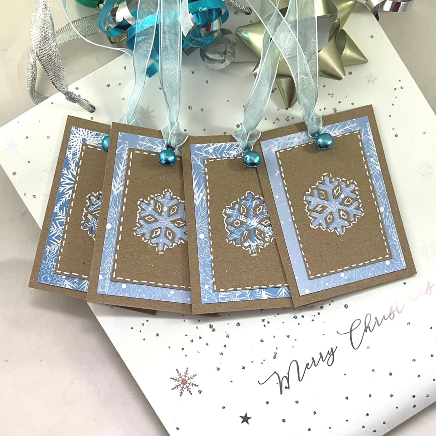 Pack of 4 Christmas gift tags - jingle bell snowflakes