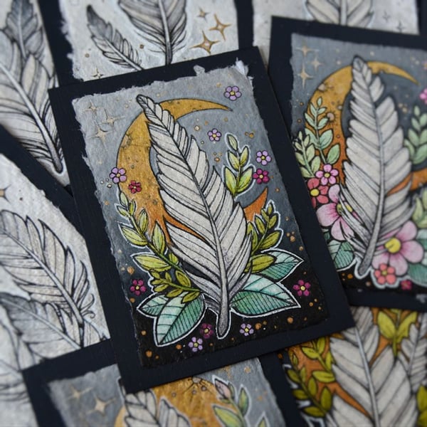 floaty feather - original aceo illustration