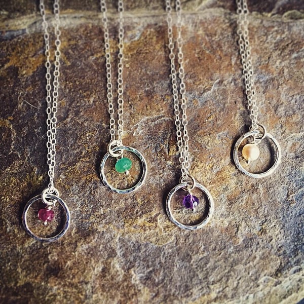 Sterling silver birthstone necklace with gemstone 