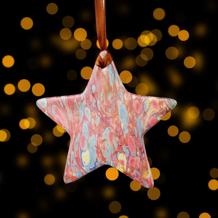 Large 10cm ceramic star marbled decoration seconds sunday