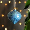 Marbled Christmas decoration ceramic bauble blue silver