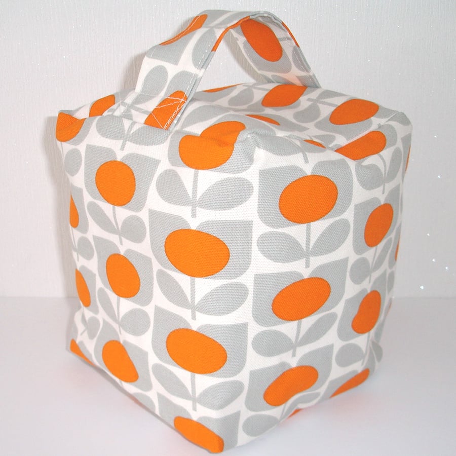 Door Stop Orange and Grey Retro 1970s Style Flowers Unfilled