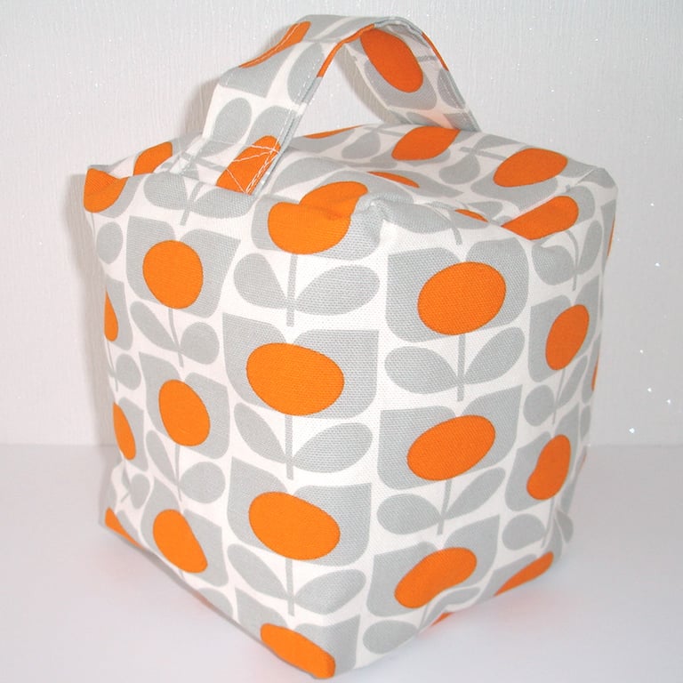 Door Stop Orange and Grey Retro 1970s Style Flowers Unfilled