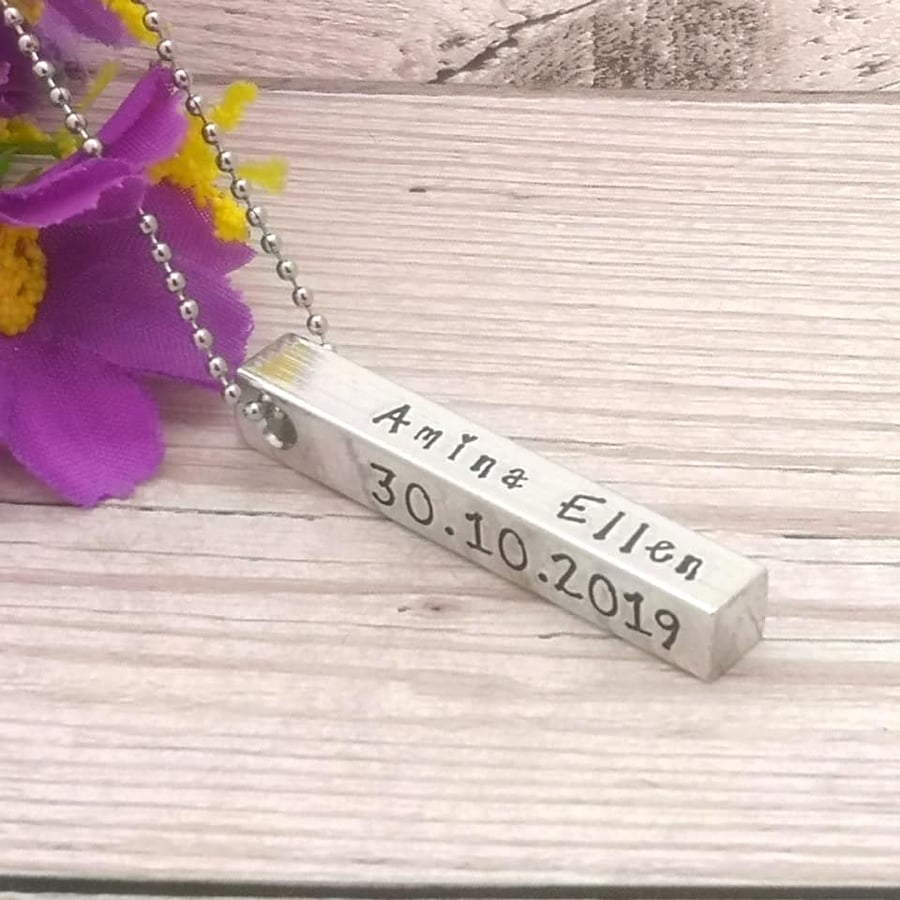 Personalised Baby Birth Details Necklace - New Mum Jewellery - Name Date Time