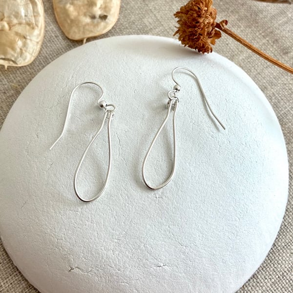 Elegant Tear-drop Shaped Hoop Earrings in Sterling Silver