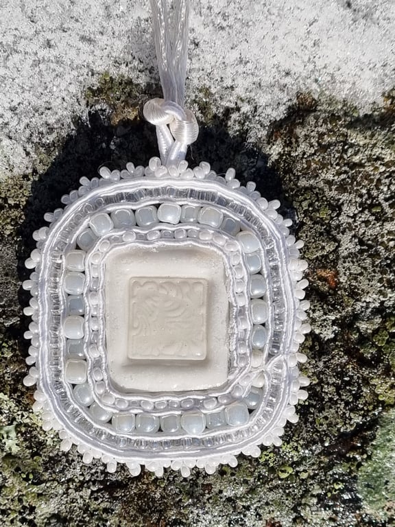 White Floral Pattern Porcelain Pendant