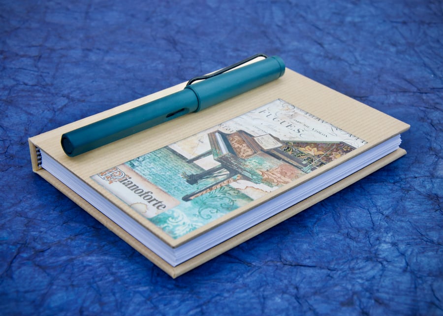 A6 Hardback Notebook with kraft paper cover and piano motif