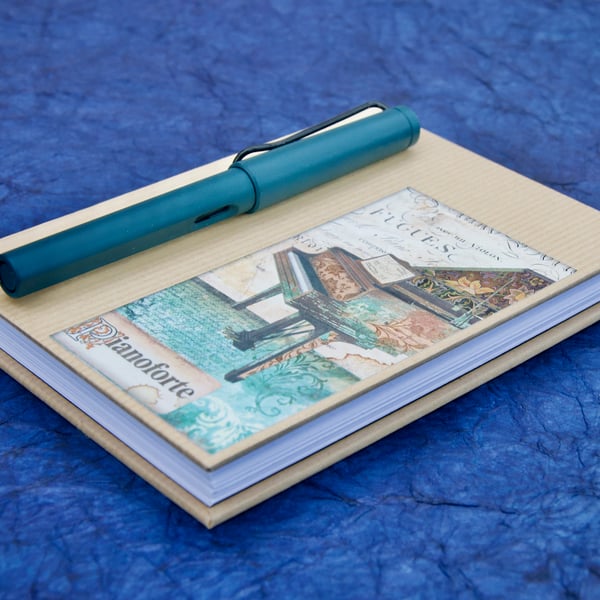 A6 Hardback Notebook with kraft paper cover and piano motif