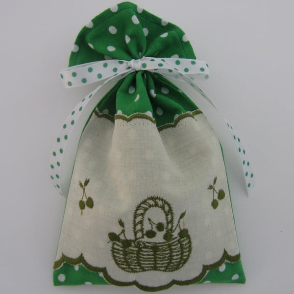 Green Spotty Basket of Cherries Lavender Sachet