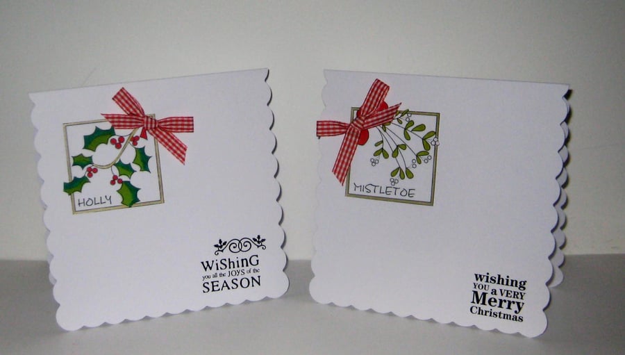 TWO Christmas Card Pack - Holly and Mistletoe