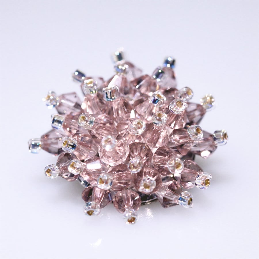 Beautiful Pale Pink Crystal Bead Brooch - UK Free Post