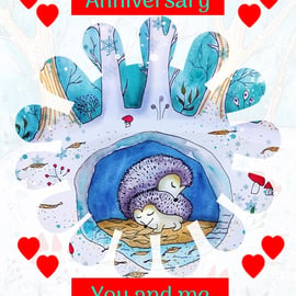 Cute Hedgehogs Anniversary Card A5