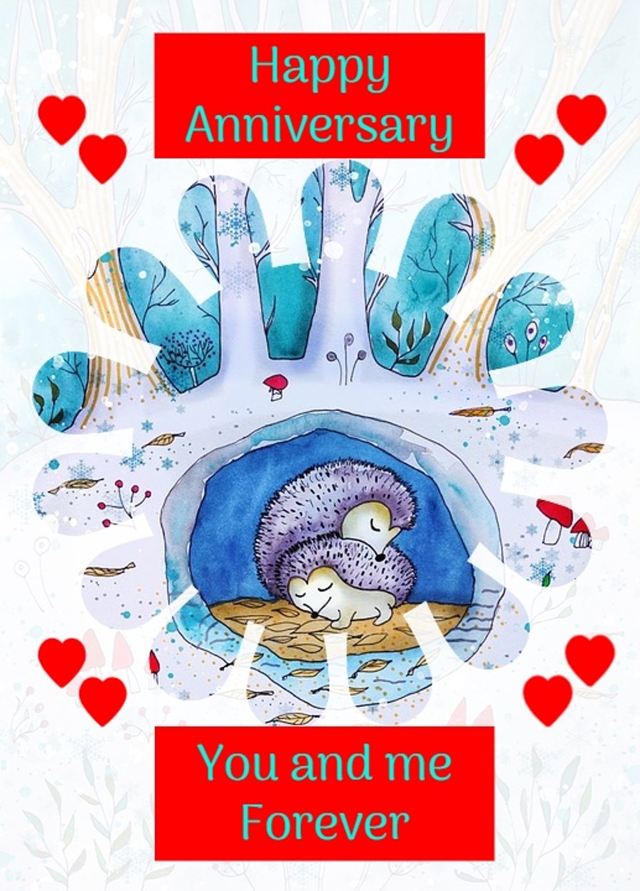 Cute Hedgehogs Anniversary Card A5