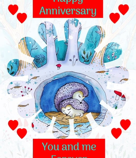 Cute Hedgehogs Anniversary Card A5