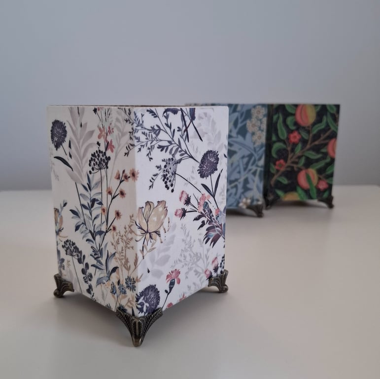 Handmade Decoupaged Wooden Holder with Legs
