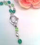 Green Crystal Glass Bead and Silver Bead Fob Watch and Earrings, Gift for Her - Image 5