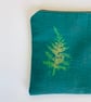 Fern Print Linen Zip-Up Pouch; Makeup Bag; Hand printed Purse  - Image 4