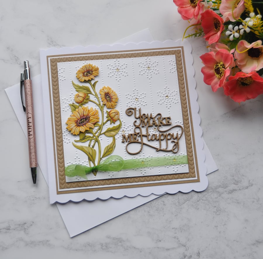 You Make Me Happy Dandelions All Occasions Valentines 3D Luxury Handmade Card