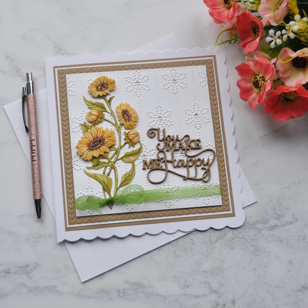 You Make Me Happy Dandelions All Occasions Valentines 3D Luxury Handmade Card