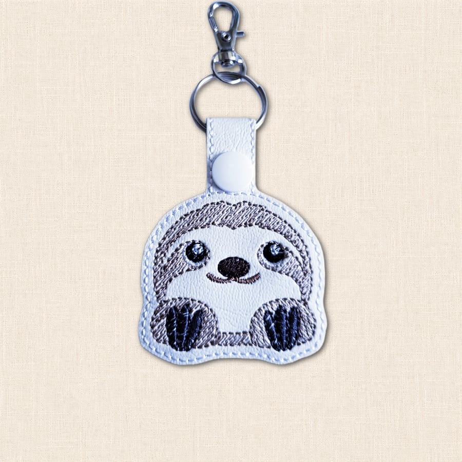 Kawaii Sloth Keyring - Embroidered Faux Leather Animal Bag Charm