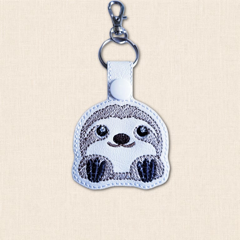 Kawaii Sloth Keyring - Embroidered Faux Leather Animal Bag Charm