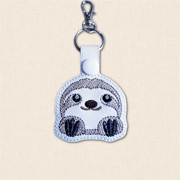 Kawaii Sloth Keyring - Embroidered Faux Leather Animal Bag Charm